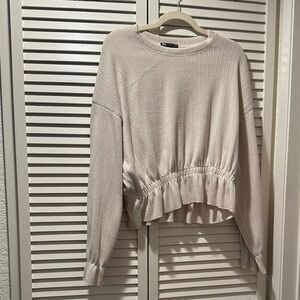 Zara Cream Ribbed Knit Sweater